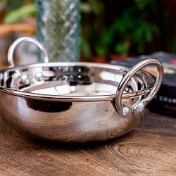 高級ステンレスカダイ〔No.9〕 （直径：約16.7cm 約800ml） 厚みのあるずっしりとした作り　プレミアムレンジ[装飾持ち手付]サービングパン　食器・お皿 - サブ2