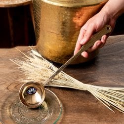 高級感のある槌目模様インドのブラスレードル ラドル  約35cm(ID-TBLWR-1426)