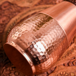 アーユルヴェーダ 高級銅製コップ付き水差し　槌目仕上げが美しい　ウォーターカラフェ　ピッチャー　冠水瓶〔約1000ml〕 - サブ4