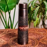 アーユルヴェーダ 高級銅製ウォーターボトル 水筒 ダマスク柄が美しい マグボトル 水差し〔約700~800ml〕