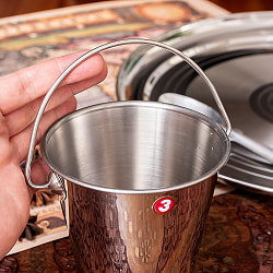 〔No.3〕ステンレス製　取っ手付きバケツ型　カレーサーバー　ポテトや野菜スティック入れ等にも　約450ml - サブ3