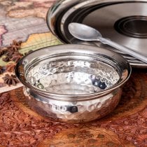 美しい槌目仕上げ ステンレス・ハンディ 2人分カレー ビリヤニなどへ〔約14.3cm×約6.3cm 約600ml〕