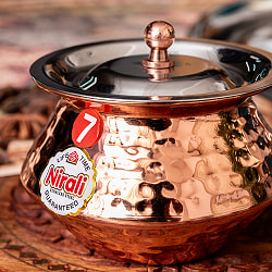 〔No.7〕〔蓋付き〕高級感ある槌目仕上げのハンディカダイ　インドの鍋型のかわいい器　インドカレー　ビリヤニなどへ〔直径約9.7cm　約250ml〕 - サブ3