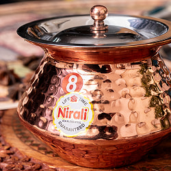 〔No.8〕〔蓋付き〕高級感ある槌目仕上げのハンディカダイ　インドの鍋型のかわいい器　インドカレー　ビリヤニなどへ〔直径約10.8cm　約400ml〕 - サブ3