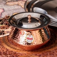 〔No.9〕〔蓋付き〕高級感ある槌目仕上げのハンディカダイ インドの鍋型のかわいい器 インドカレー ビリヤニなどへ〔直径約12.3cm 約600ml〕