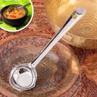 インドのラッサム用レードル 注ぎ口付き スープやカレーの取り分けに便利 ステンレス製 サーバーレードル〔約22.3cm〕