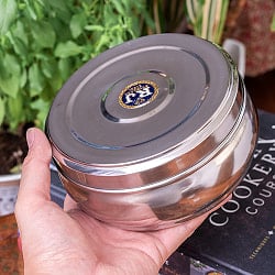 かなり大きめのステンレスのマサラケース・小物入れ 直径：約15cm 約1000ml - サブ2