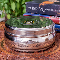 かなり大きめのステンレスのマサラケース・小物入れ 直径：約15cm 約1000ml - サブ4