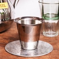 小さなステンレスの南インド式チャイカップ プージャグラス ショットグラスサイズ〔約5.9cm×約6.3cm 約90ml〕