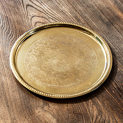 ペイズリー模様が美しい　金色のブラス製ラウンドトレイ 25cm - サブ3