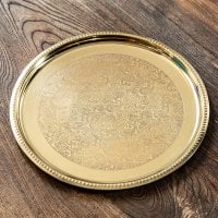 ペイズリー模様が美しい 金色のブラス製ラウンドトレイ 27.5cm
