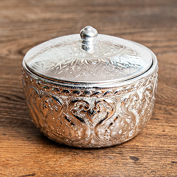 タイの伝統小鉢 小物入れ ハン・エンボスボウル 蓋付き 直径8.3cm - サブ2