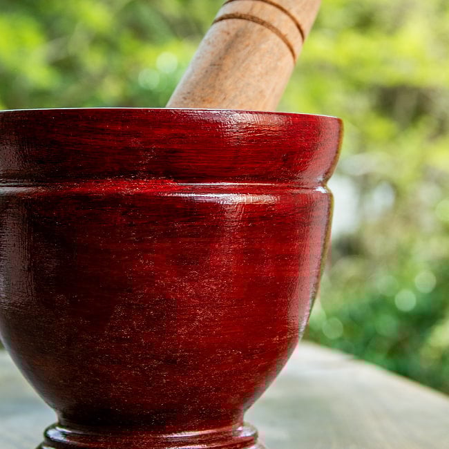 クロック - タイの木製臼と杵セット no.6 高さ15cm程度 3 - 深みのあるカラーリング。