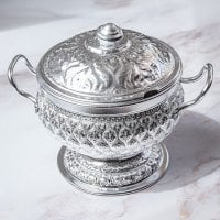 タイ王宮風 エンボス装飾 アルミボウル 蓋付き|ライスボウル・スープボウル・エスニック食器