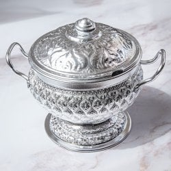 タイ王宮風 エンボス装飾 アルミボウル 蓋付き｜ライスボウル・スープボウル・エスニック食器