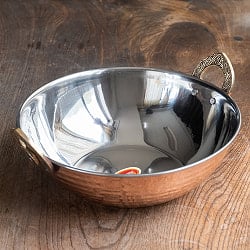 【3個セット】槌目銅装飾仕上げのステンレスカダイ[装飾持ち手付]サービングパン　食器・お皿〔約21cm〕の写真