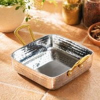 美しい槌目仕上げ スクエア サービングカダイ〔ブラスハンドル付き〕サービングパン 食器・お皿 〔約12cm 約350ml〕