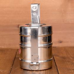 鍵が掛かる！インド2段ボンベイ弁当箱　ダッバーワーラー仕様【直径:約10cm 高さ:約19.5cm】 - サブ5