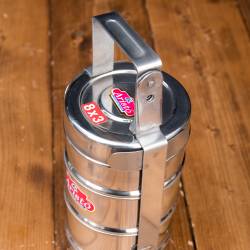 鍵が掛かる！インド3段ボンベイ弁当箱　ダッバーワーラー仕様【直径:約9.5cm 高さ:約25cm】 - サブ2