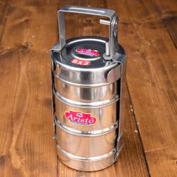 鍵が掛かる！インド3段ボンベイ弁当箱　ダッバーワーラー仕様【直径:約9.5cm 高さ:約25cm】 - サブ4