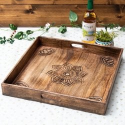 [訳あり価格]手彫りのマンゴーウッドトレイ スクエアLサイズ【45cm】
