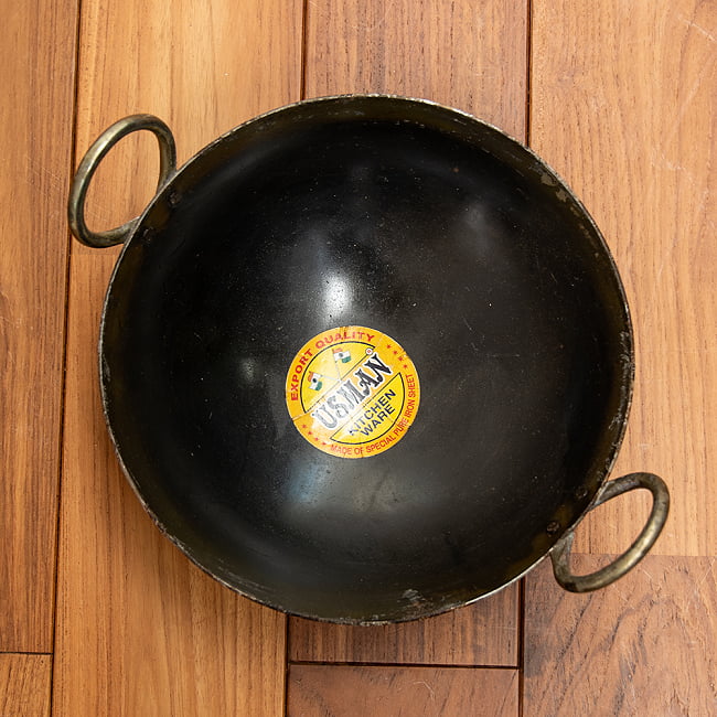 インドの屋台用鉄製カダイ（インド鍋　鉄鍋） - 直径約15.5cm 2 - 上からの様子です。