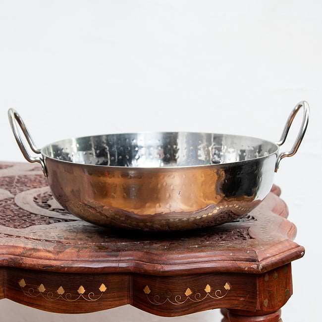 槌目仕立てステンレス調理用カダイ - 直径約27.5cmの写真1枚目です。インド亜大陸独特の鍋です。カラヒ,カダイ,インド鍋,マサラ