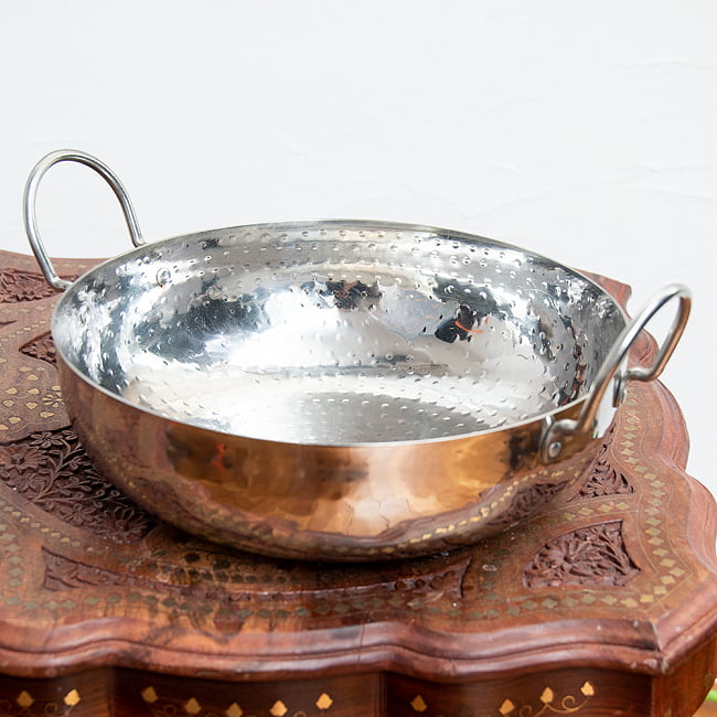 槌目仕立てステンレス調理用カダイ - 直径約30.5cmの写真1枚目です。インド亜大陸独特の鍋です。カラヒ,カダイ,インド鍋,マサラ