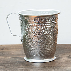 インド伝統唐草エンボス 大きめのアルミカップ - 高さ：約17.5cm ドライフラワーなどに - サブ3
