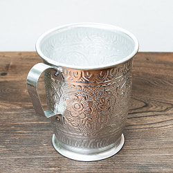 インド伝統唐草エンボス 大きめのアルミカップ - 高さ：約17.5cm ドライフラワーなどに - サブ4