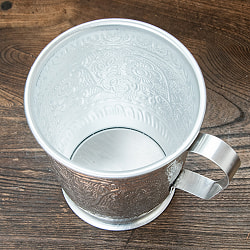 インド伝統唐草エンボス 大きめのアルミカップ - 高さ：約17.5cm ドライフラワーなどに - サブ5