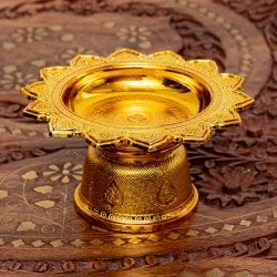 タイのお供え入れ 飾り皿 〔高さ:約5cm 直径:約9.5cm〕(ID-TBLWR-957)