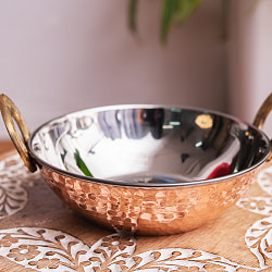 槌目銅装飾仕上げのステンレスカダイ[装飾持ち手付]サービングパン　食器・お皿〔約16.5cm〕 - サブ2