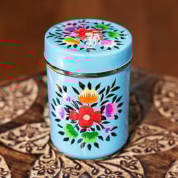 手描きカシミールペイントのケース　茶筒　スパイスケース　レトロテイストな更紗模様〔 高さ：約9.3cm〕 - サブ2