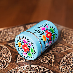 手描きカシミールペイントのケース　茶筒　スパイスケース　レトロテイストな更紗模様〔 高さ：約9.3cm〕 - サブ3