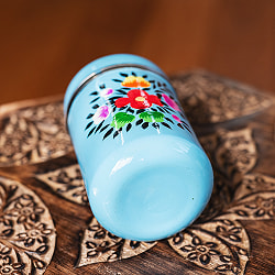 手描きカシミールペイントのケース　茶筒　スパイスケース　レトロテイストな更紗模様〔 高さ：約9.3cm〕 - サブ4