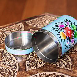 手描きカシミールペイントのケース　茶筒　スパイスケース　レトロテイストな更紗模様〔 高さ：約9.3cm〕 - サブ5