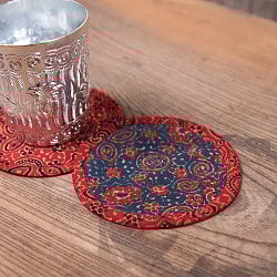 【4枚セット】アジュラック布の手造りコースター　リバーシブル　サークル - サブ3