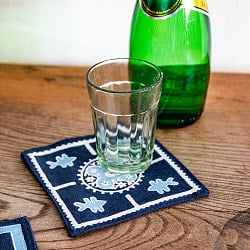 【1枚】インド伝統の藍染め ハンドメイドコットン リバーシブルコースター 四角形 - サブ2