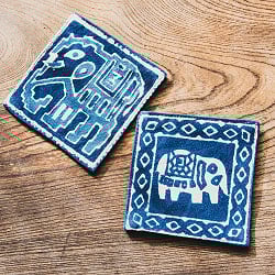 【1枚】インド伝統の藍染め ハンドメイドコットン リバーシブルコースター 四角形 - サブ4