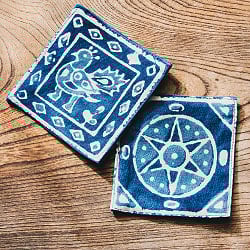 【1枚】インド伝統の藍染め ハンドメイドコットン リバーシブルコースター 四角形 - サブ5