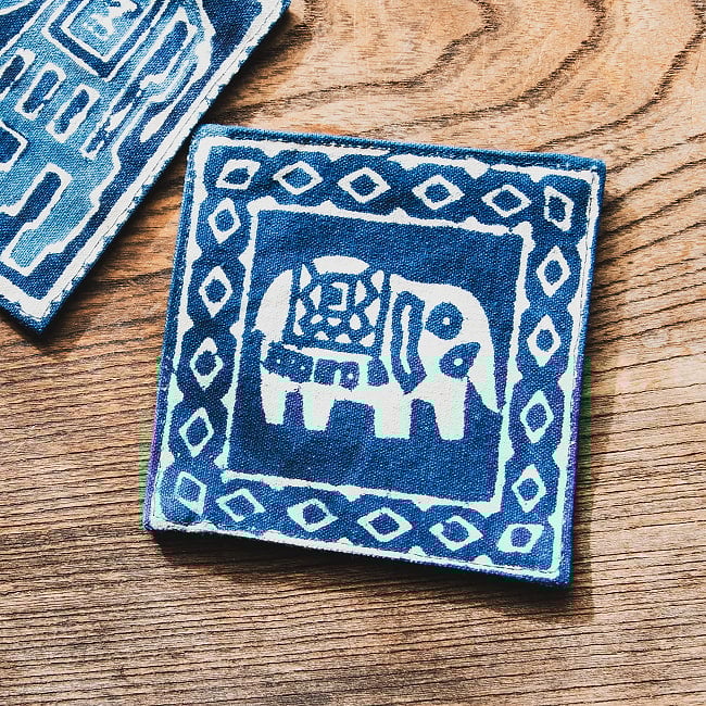 【1枚】インド伝統の藍染め ハンドメイドコットン リバーシブルコースター 四角形の選択用写真