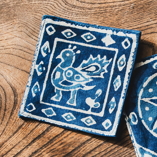 【1枚】インド伝統の藍染め ハンドメイドコットン リバーシブルコースター 四角形の選択用写真