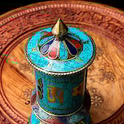 【高精細】ターコイズ装飾マニ車 [高さ：約21cm] - サブ2