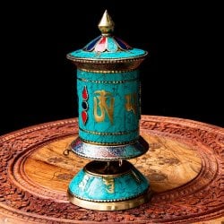 【高精細】ターコイズ装飾マニ車 [高さ：約21cm]