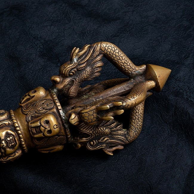 高品質】 ドルジェ（ヴァジュラ・金剛杵）[約31cm] 龍と骸骨 五鈷杵