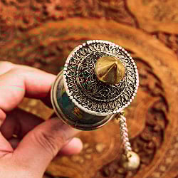 チベタンターコイズとワイヤーアート装飾のマニ車 チベット仏教　マントラ [長さ：約21cm] - サブ4