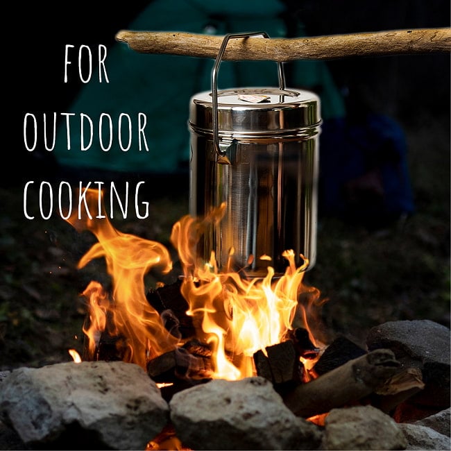 【送料無料・3個セット】〔1.1L〕インドのステンレスミルクポット　ビリー缶　ブッシュクラフト　焚き火とキャンプの直火調理にも 9 - 屋外調理などにもどうぞ。