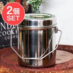 【送料無料・2個セット】〔1.4L〕インドのステンレスミルクポット ビリー缶 ブッシュクラフト 焚き火とキャンプの直火調理にも