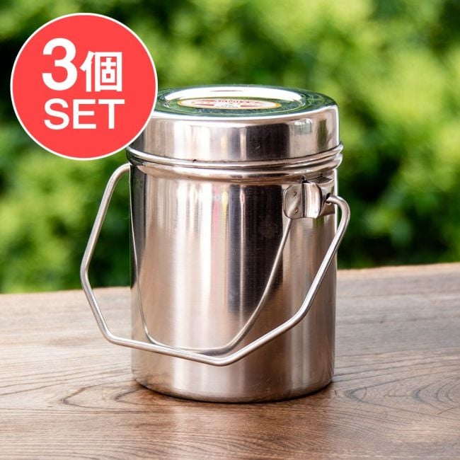 【送料無料・3個セット】〔0.8L〕インドのステンレスミルクポット　ビリー缶　ブッシュクラフト　焚き火とキャンプの直火調理にもの写真セット,ビリカン,ビリーカン,ビリーポット,焚火缶,キャンプ,野営,ソロキャンプ,トライポッド,フードストッカー,弁当箱,炊飯